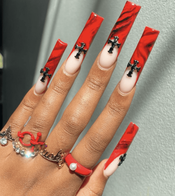 red marble nails