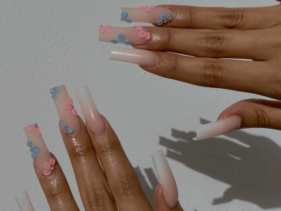 pink and blue gender reveal nail designs