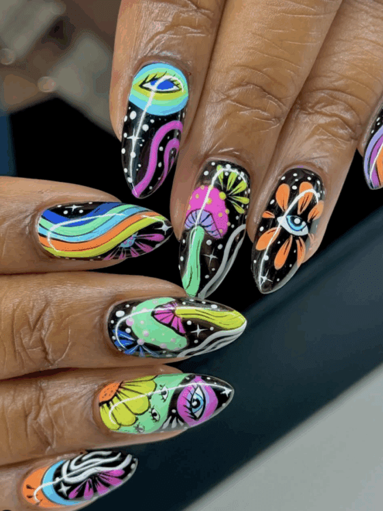 colorful trippy nail designs
