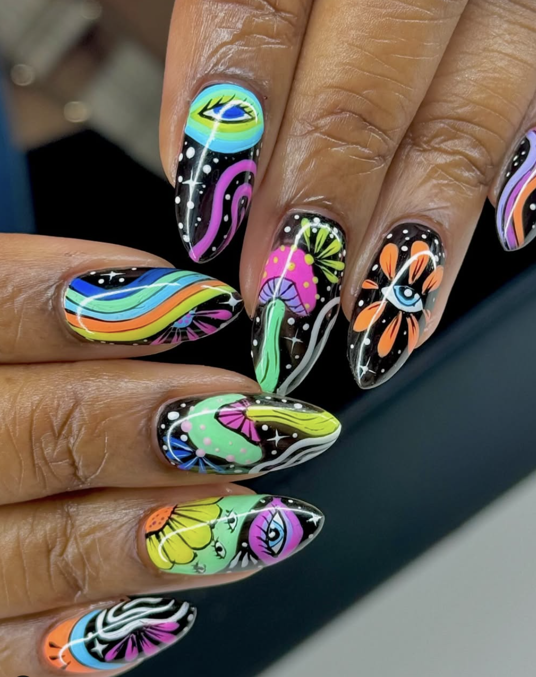 colorful trippy nail designs