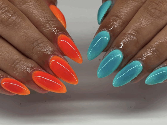 orange and blue shiny aura nail designs