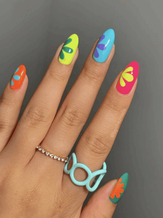 floral different color summer nails
