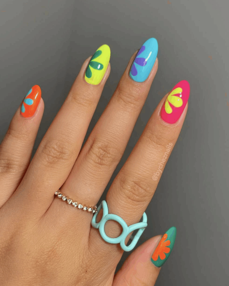 floral different color summer nails