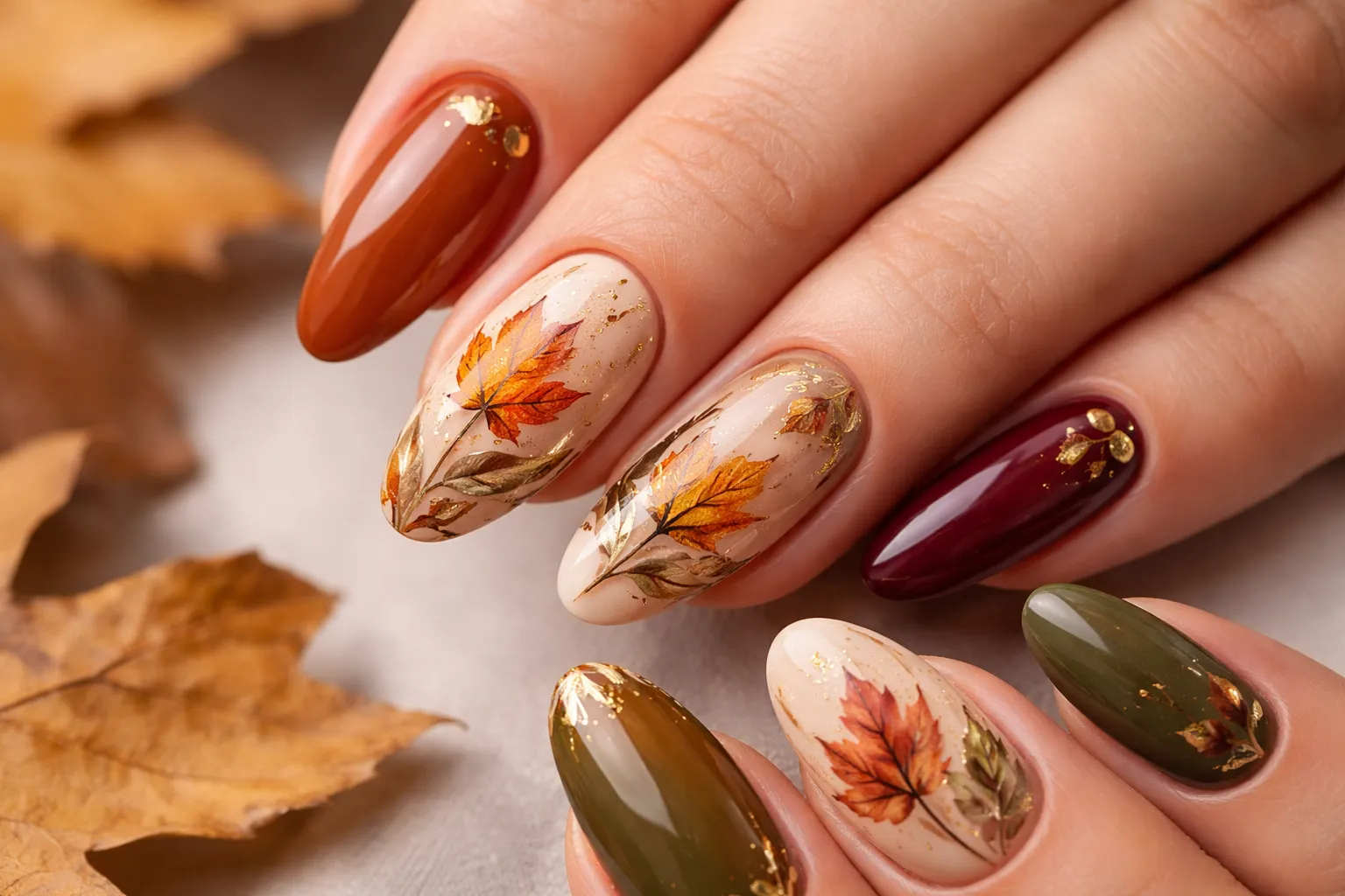 Fall Leaf Nail Art 1