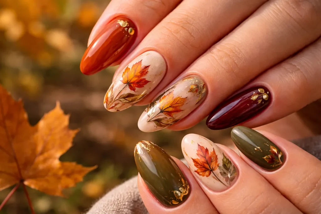 Fall Leaf Nail Art 2