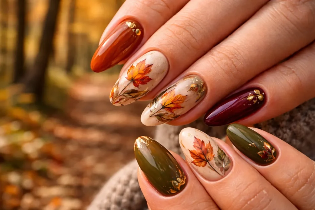 Fall Leaf Nail Art 3