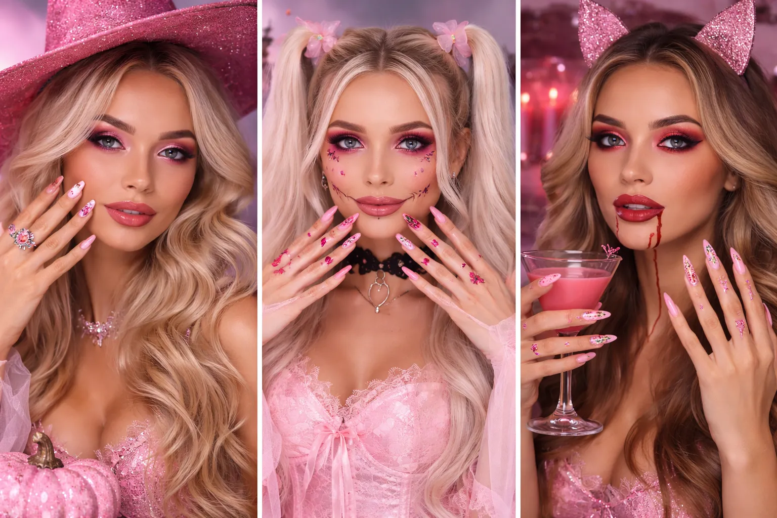 Matching Pink Halloween Nails With Costumes