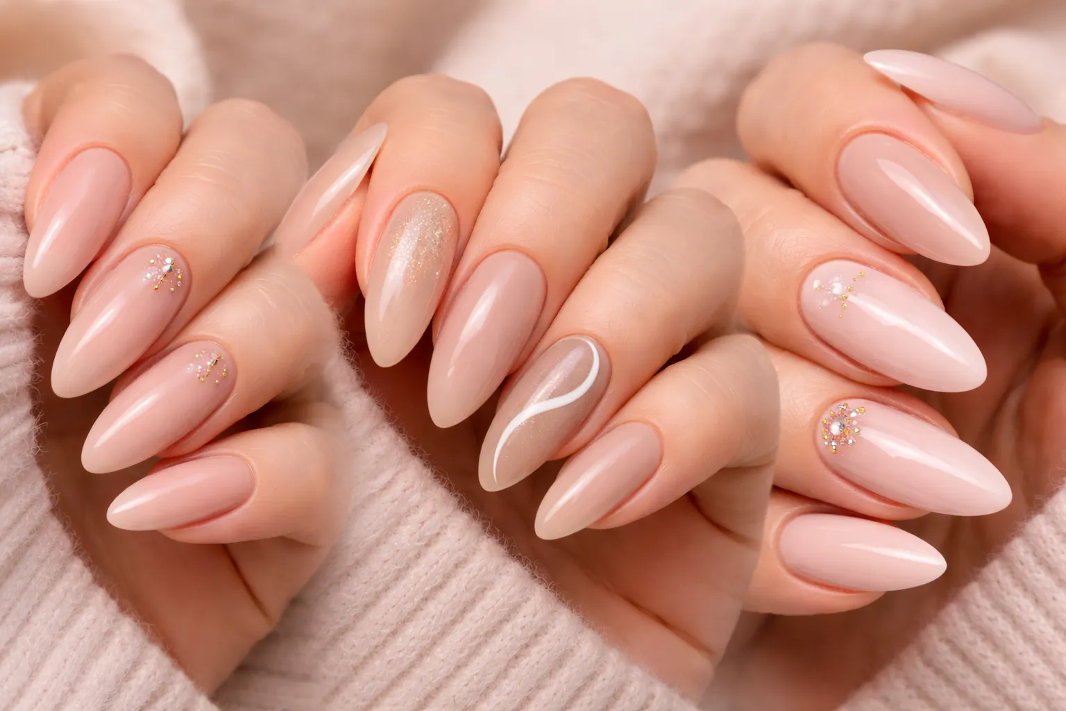 Nude and Neutral Almond Nail Designs