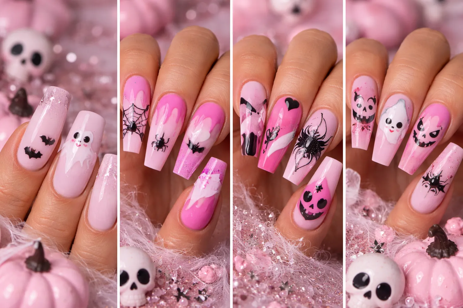 Pink Halloween Nail Art Ideas by Style