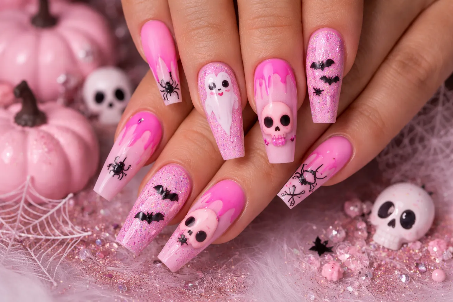 Pink Halloween Nails