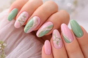 Pink and Green Nails 1