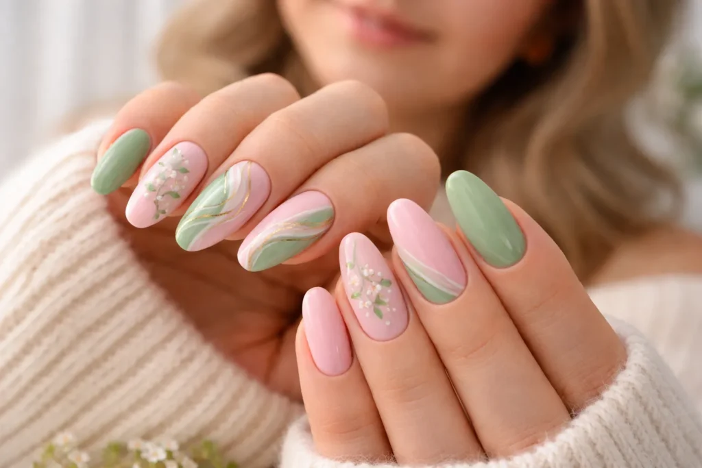 Pink and Green Nails 2
