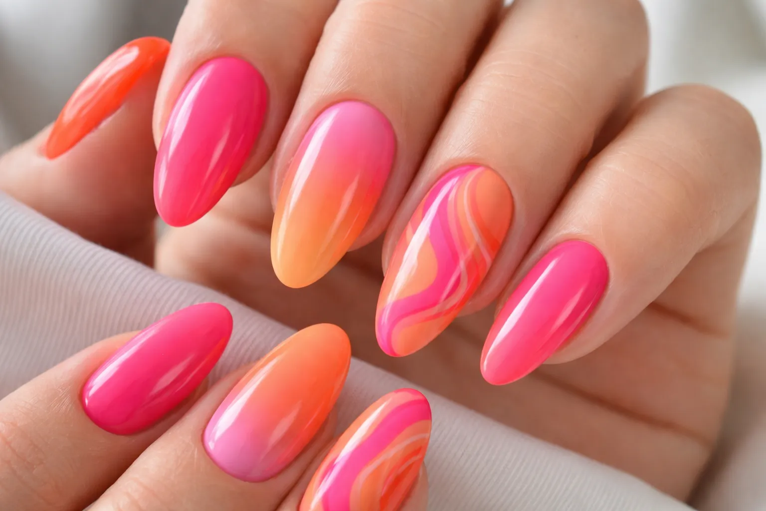 Pink and Orange Nails 1