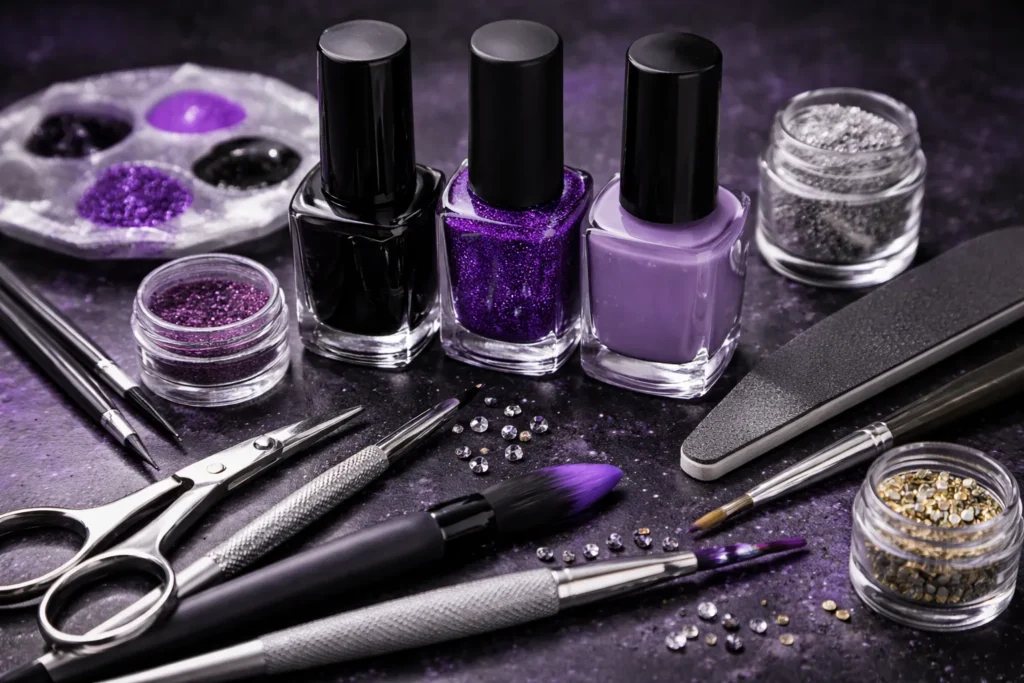 Purple and Black Halloween Nails  3