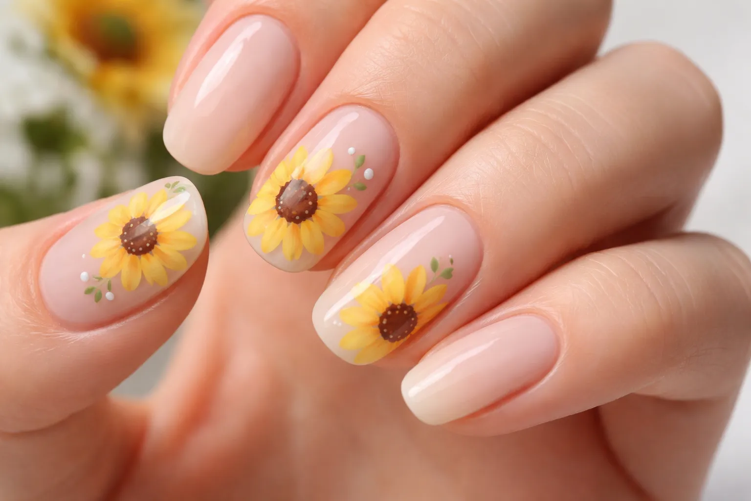 Simple Sunflower Nails 1