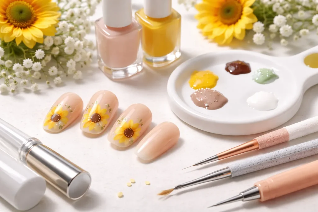 Simple Sunflower Nails 2