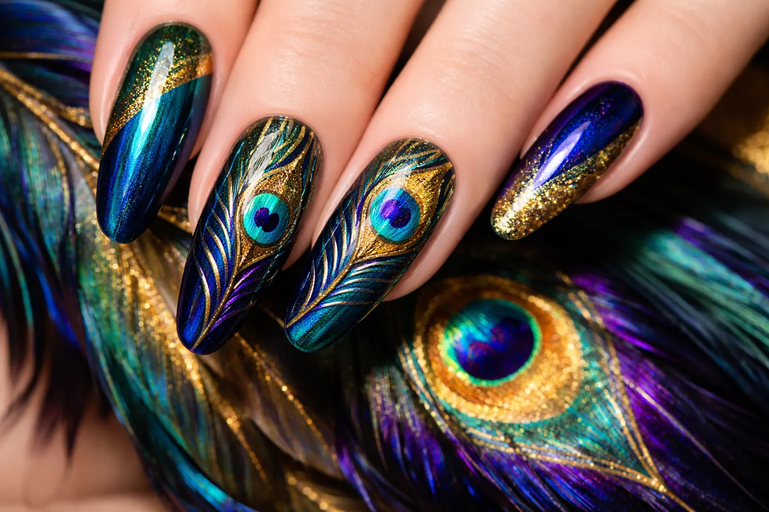 peacock nail designs