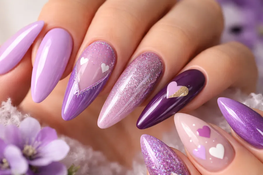 purple valentines day nails (1)