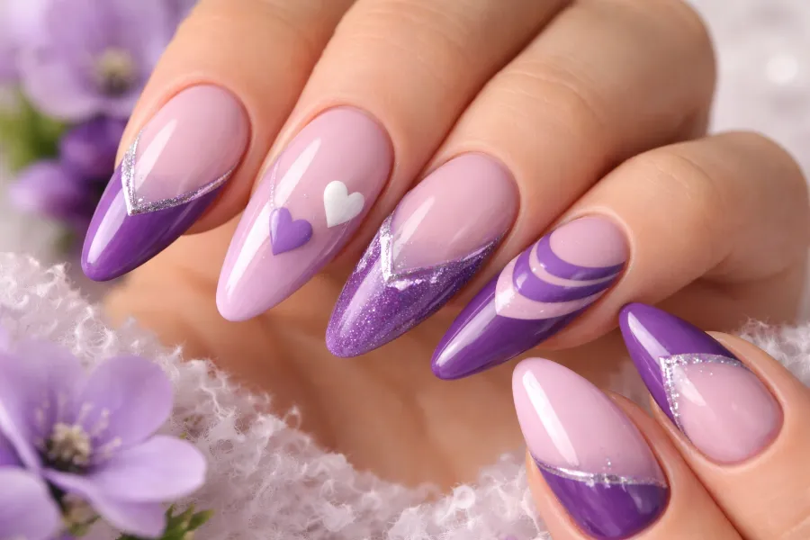 purple valentines day nails (2)