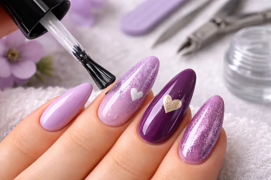 purple valentines day nails (3)