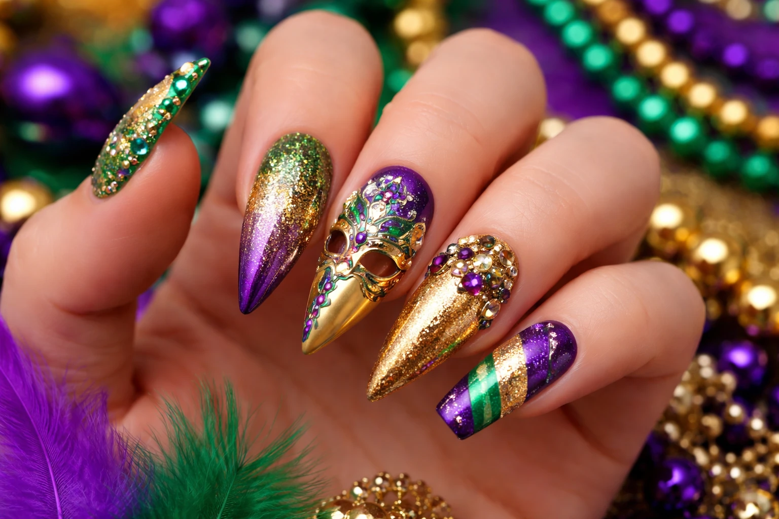 Best Nail Shapes for Mardi Gras Designs 1