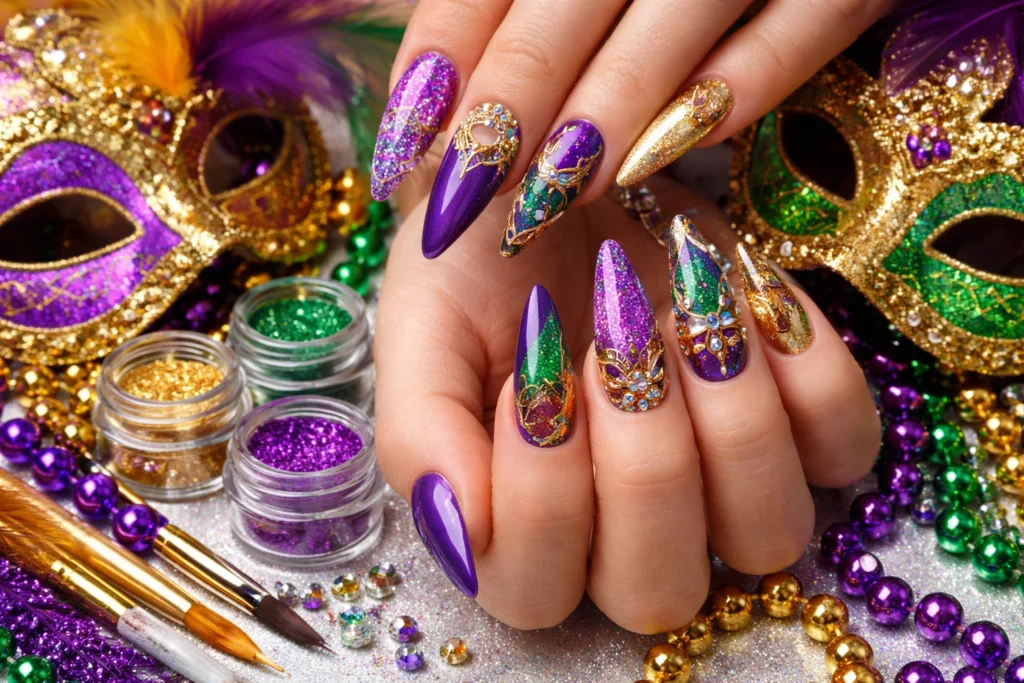 Best Nail Shapes for Mardi Gras Designs 2