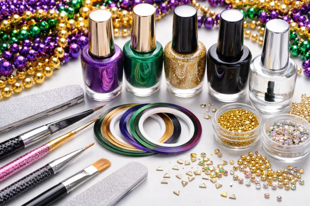 Harlequin Pattern Mardi Gras Nails 1