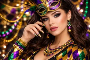 Harlequin Pattern Mardi Gras Nails 2