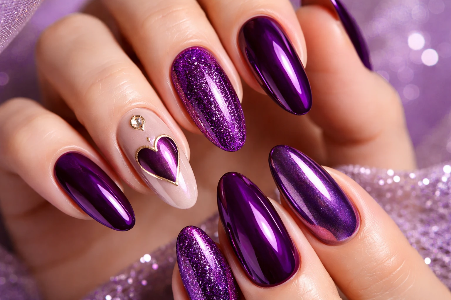 Jewel Tone Purple Valentine Nails 1