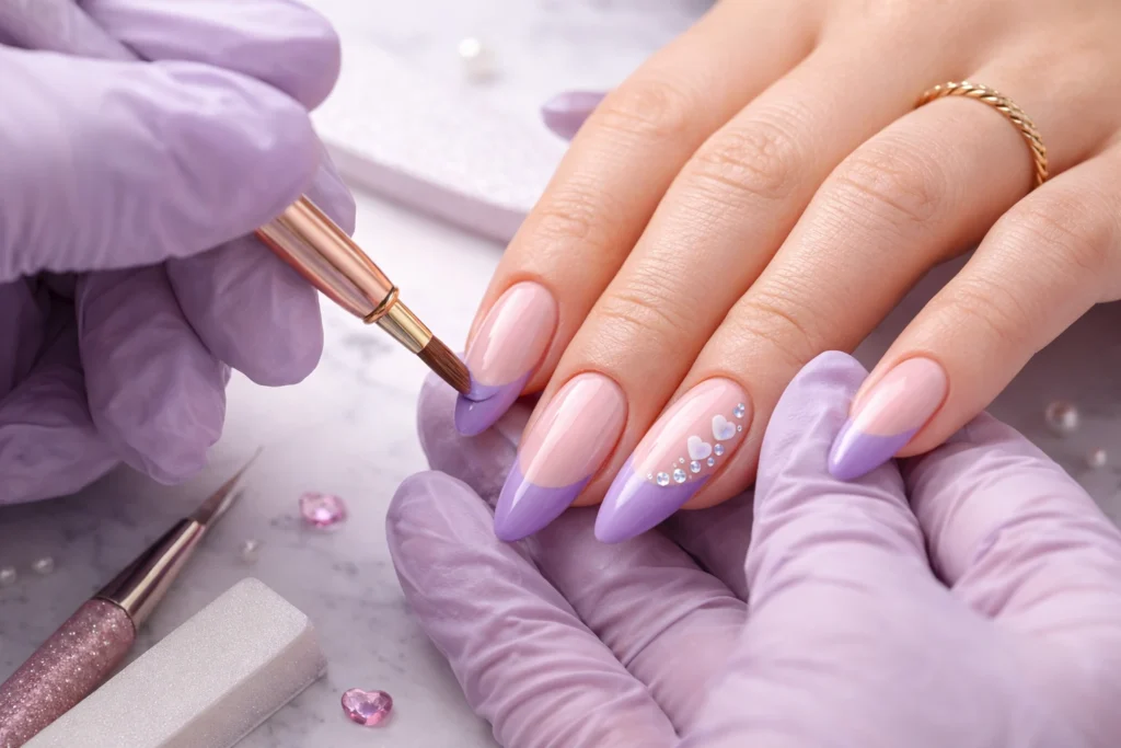 Purple French Tip Valentine Nails 3