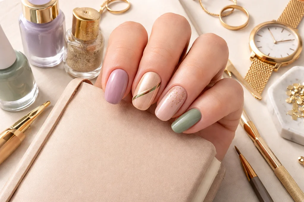 Subtle Mardi Gras Nail Ideas for Work 2