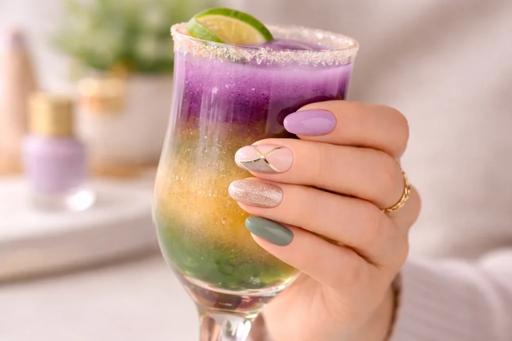 Subtle Mardi Gras Nail Ideas for Work 4