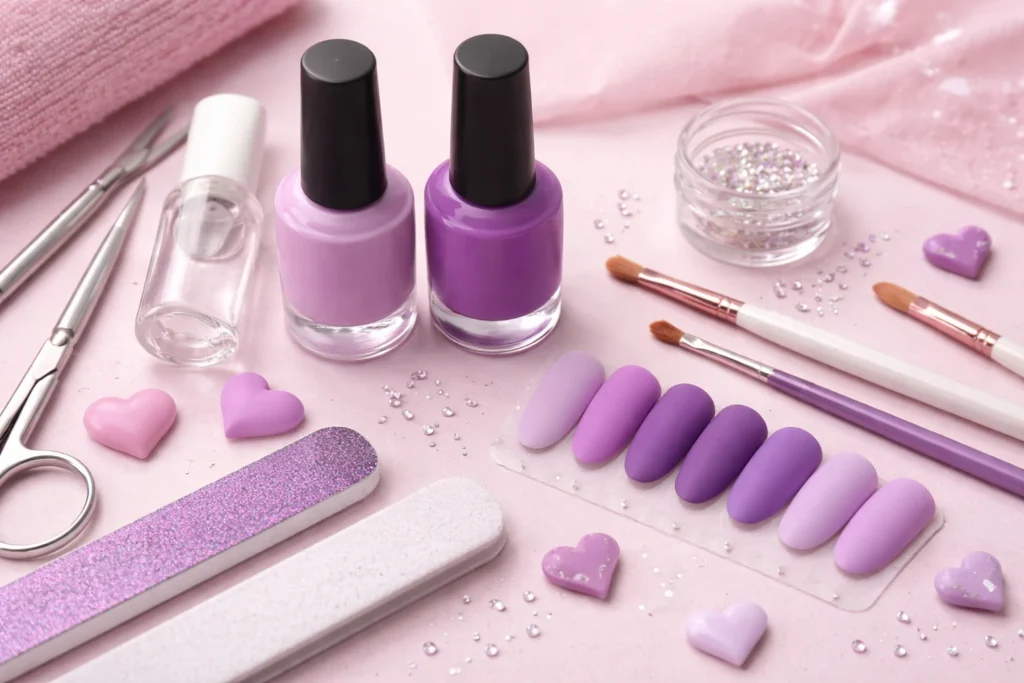 matte purple valentine manicure 2