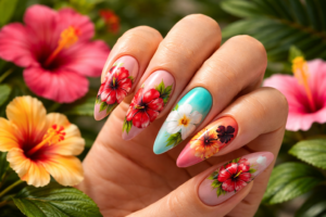 Hibiscus Flower Nail Art Ideas 2