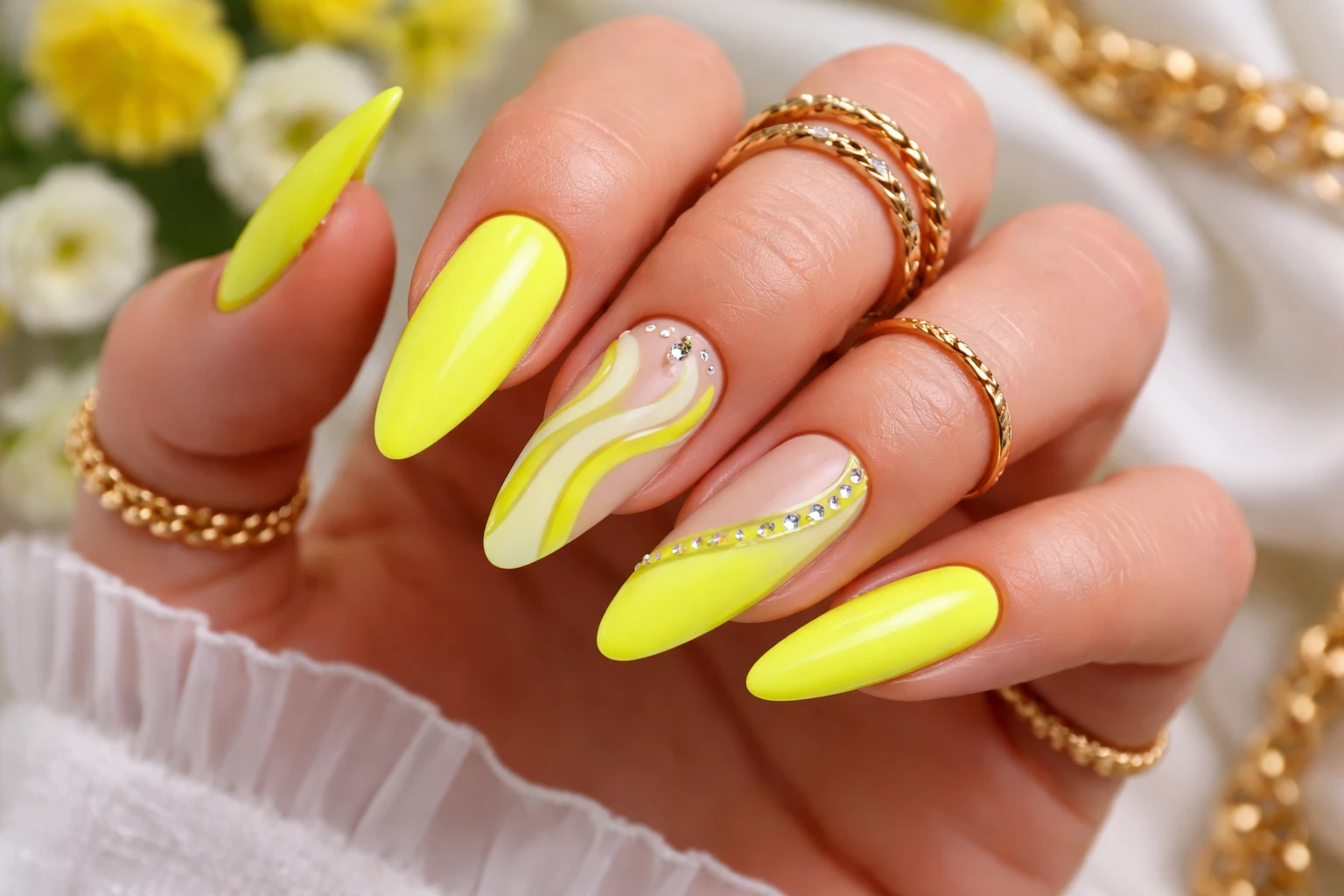 Neon Yellow Statement Nail Designs 1