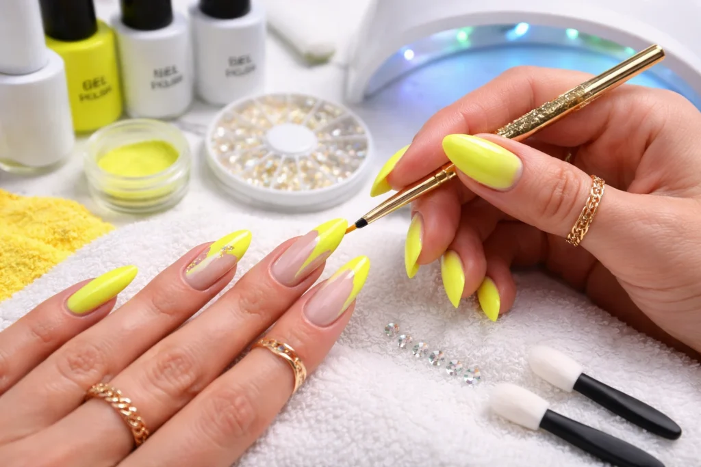 Neon Yellow Statement Nail Designs 3