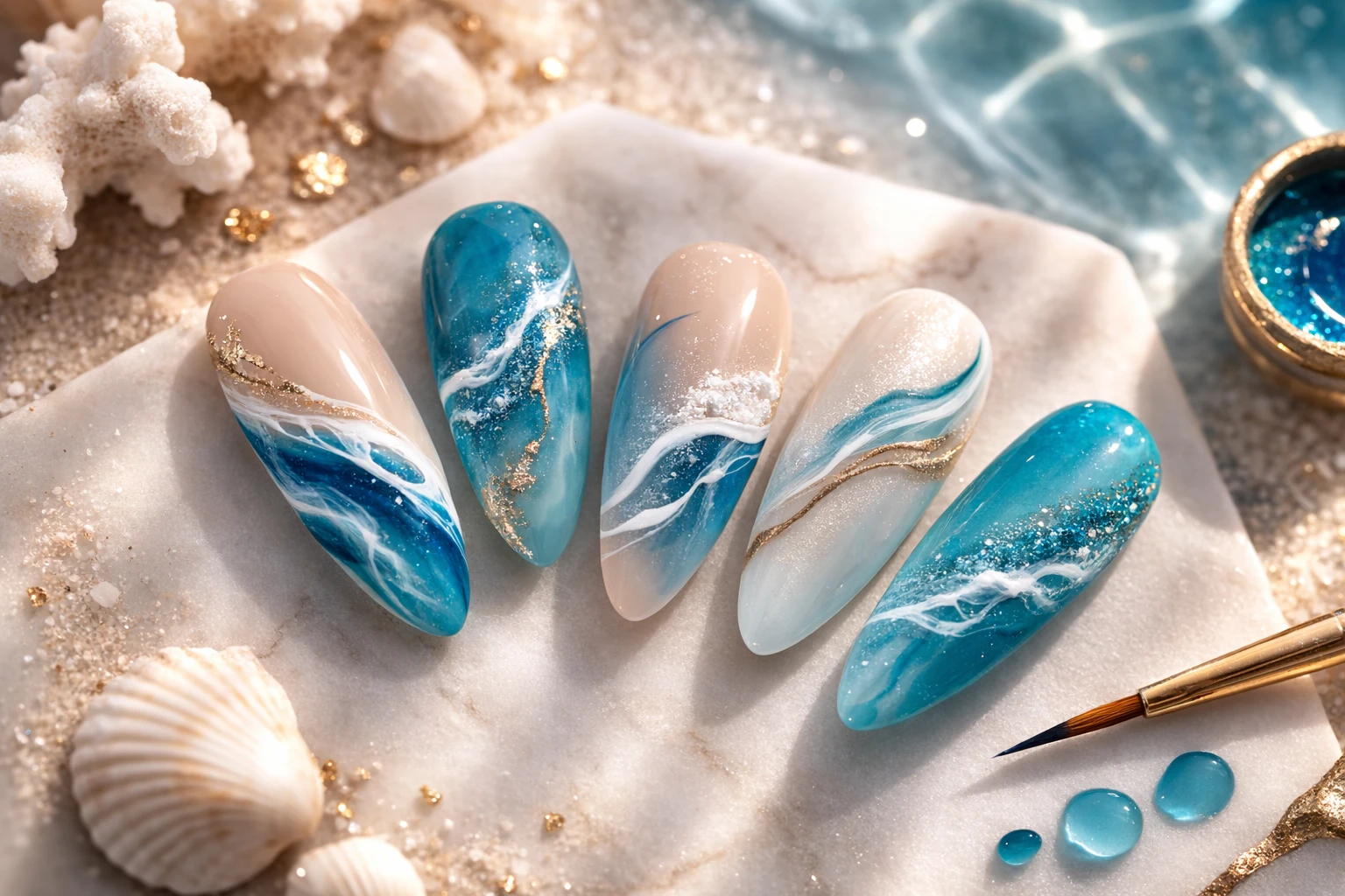Ocean Inspired Nail Designs with Wave Accents 5