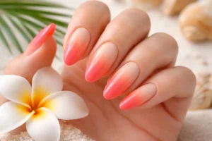 Sunset Ombre Nails with Coral and Peach Tones 1