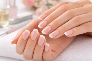 Traditional French Manicure with Neutral Base 1