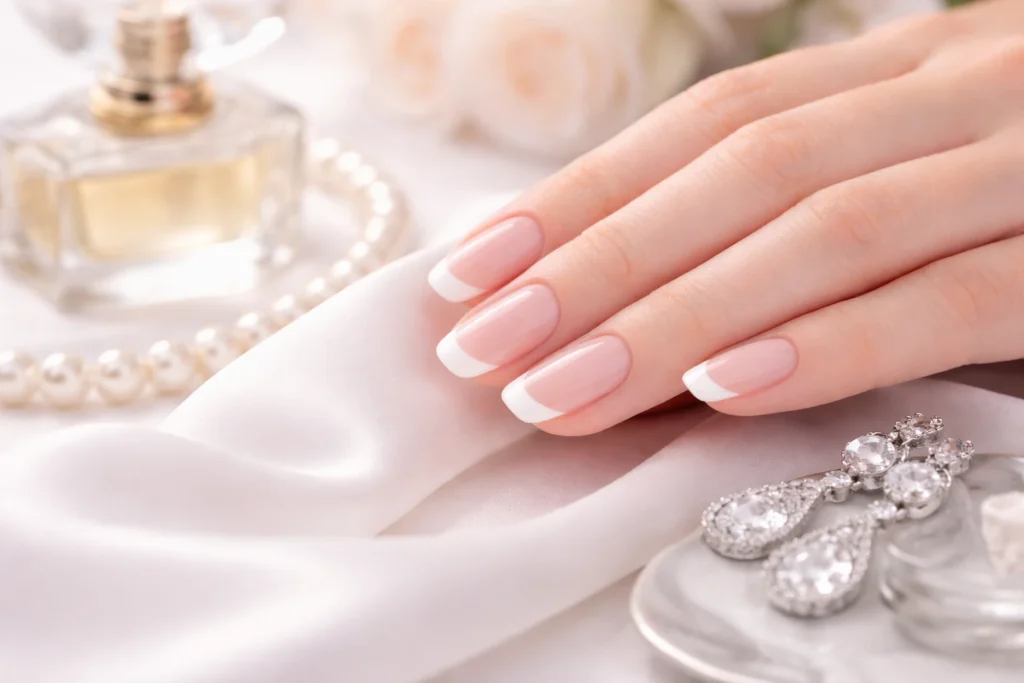 Traditional French Manicure with Neutral Base 5