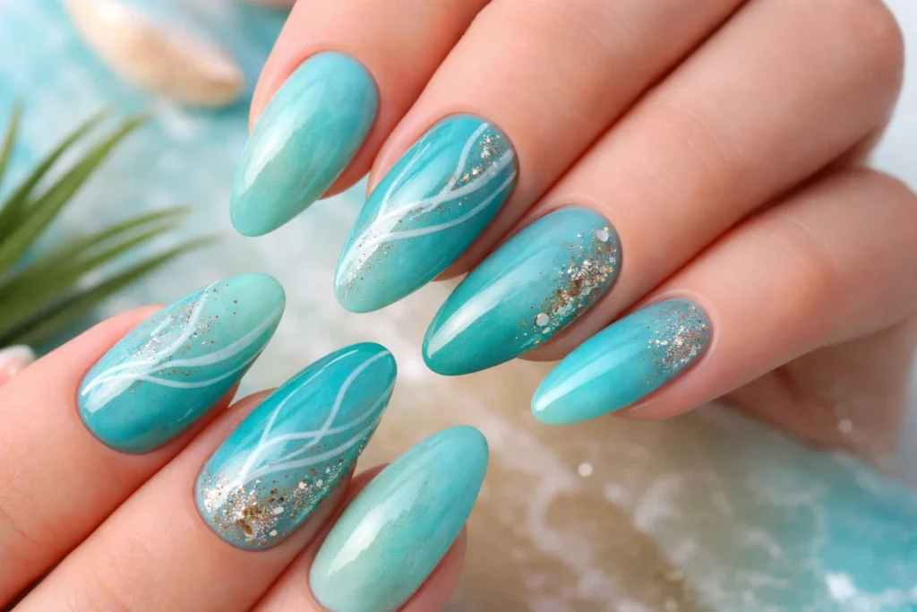 Turquoise and Aqua Summer Nail Color Combinations 3